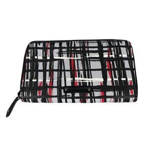 Vera Bradley Wallet Zip Around Faux Pebbled Leather Gray Black Red